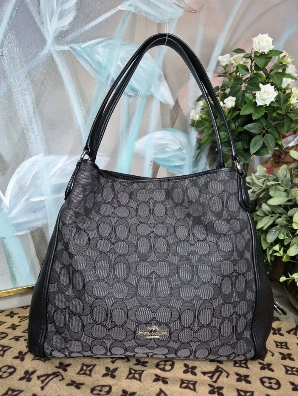 Coach Black Canvas Monogram And Leather Edie 31 Shoulder Bag